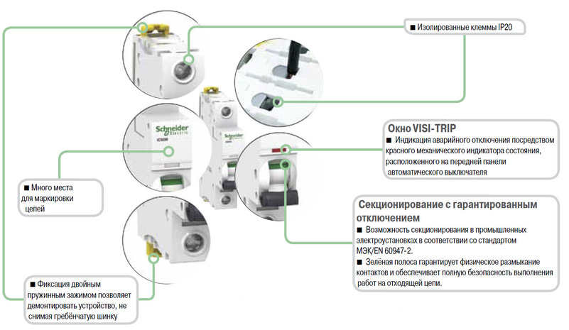 Модульные автоматические выключатели Schneider Electric серии Acti 9 IC60L (кривая MA). Особенности